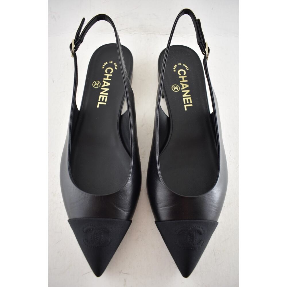 Chanel 24A Black Leather CC Logo Coco Sling Slingback Pointed Ballet Flat 38.5 - Picture 8 of 16
